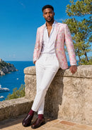 Men’s Pink One-Button Blazer with Yellow Floral Jacquard