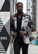 Men’s Graphic Black and White Blazer with Orange Streaks