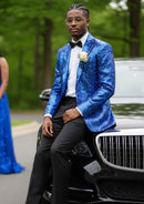 Men's Notch Lapel Embroidered Paisley Navy Sequin Jacket