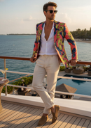 Chaqueta de traje entallada de jacquard floral en color rojo sandía para hombre