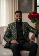 Chaqueta de esmoquin verde y dorada de estilo a cuadros para hombre