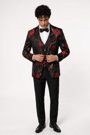 Red & Gold Botanical Embroidery Tuxedo (2-Piece)