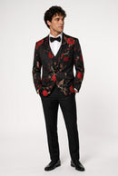 Red & Gold Botanical Embroidery Tuxedo (2-Piece)