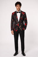 Red & Gold Botanical Embroidery Tuxedo (2-Piece)