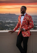 Blazer rojo de corte entallado de un botón con estampado de sirvienta japonesa para hombre