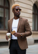 Traje de dos piezas entallado a cuadros con lentejuelas marrones para hombre