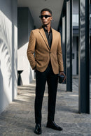 Men's 2-Piece Slim Fit Plaid Sequin Brown Suit