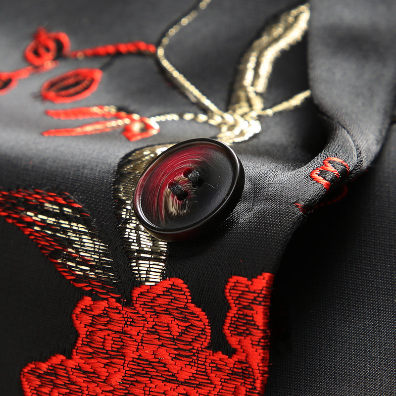 red embroidery suit details