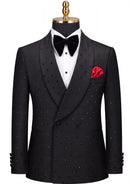 Slim Fit Micro-Textured Black Crystal Double-Breasted Tuxedo (2-Piece)