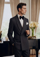 Slim Fit Micro-Textured Black Crystal Double-Breasted Tuxedo (2-Piece)