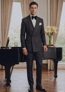 Slim Fit Micro-Textured Black Crystal Double-Breasted Tuxedo (2-Piece)