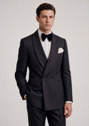 Slim Fit Micro-Textured Black Crystal Double-Breasted Tuxedo (2-Piece)