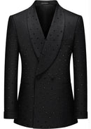 Slim Fit Micro-Textured Black Crystal Double-Breasted Tuxedo (2-Piece)