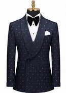 Slim Fit Micro-Textured Navy Crystal Double-Breasted Suit (2-Piece)