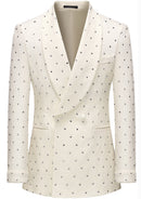 Slim Fit Micro-Textured Ivory White Crystal Double-Breasted Suit (2-Piece)