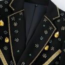 Heavily Hand-Embellished Black & Gold Tuxedo Jacket