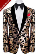 Chaqueta de esmoquin con lentejuelas negras en color flor dorada para hombre