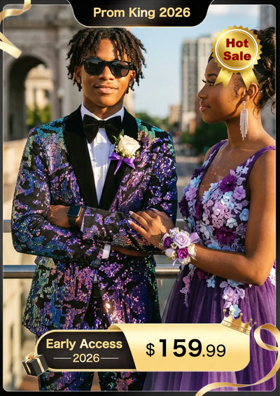 Men's 2-Piece Reversible Gradient Full Sequin Velvet Purple Tuxedo