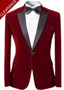 Esmoquin de terciopelo burdeos de dos piezas con solapa de pico para hombre