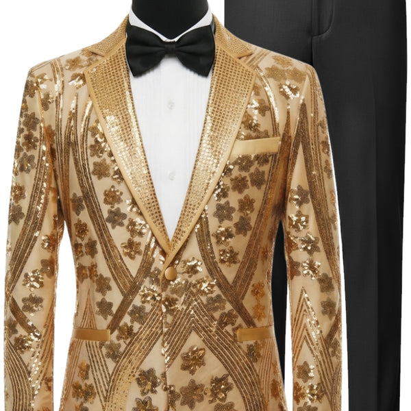 Men's Sequin Six-pointed Star Golden Luxury Tuxedo