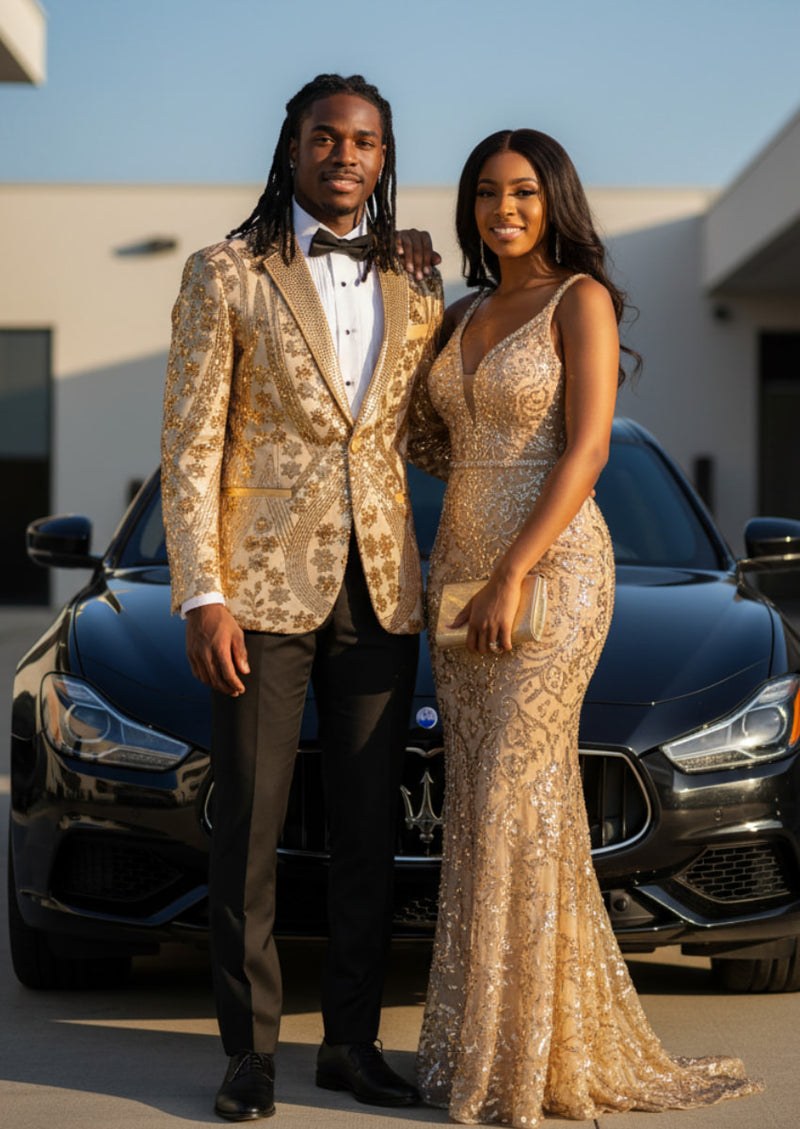Men's Sequin Six-pointed Star Golden Luxury Tuxedo
