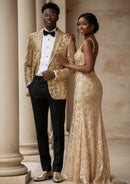 Men's  Sequin Six-pointed Star Golden Luxury Tuxedo