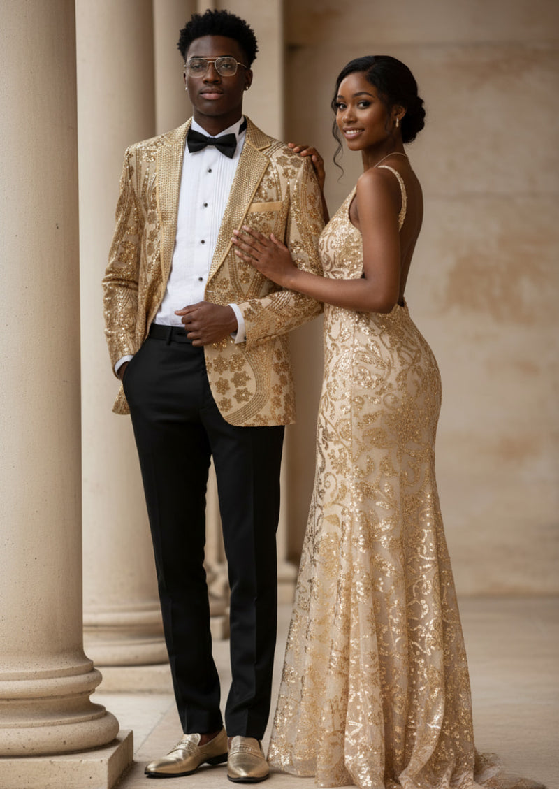 Men's Sequin Six-pointed Star Golden Luxury Tuxedo
