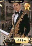 Esmoquin de terciopelo negro con bordado dorado de lujo para hombre