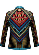 Smoking homme bleu et or à motifs géométriques brodés