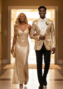 Men's Exquisite Shawl Lapel Floral Sequin Champagne Tuxedo Jacket