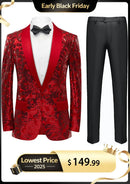 Men's Exquisite Shawl Lapel Floral Sequin Red Tuxedo Jacket