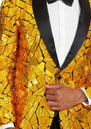 Men's Unique Mirrored Geometric Patchwork Golden Prom Suit