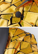 Men's Unique Mirrored Geometric Patchwork Golden Prom Suit