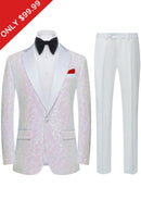 Men's Sequin Pink Geometric Mosaic White Tuxedo
