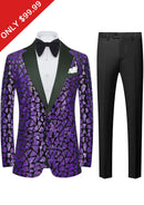 Men's Sequin Geometric Mosaic Dark Purple Tuxedo