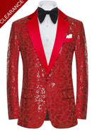 Men's Sequin Geometric Mosaic Red Tuxedo