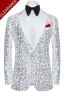 Men's Silver Sequin Geometric Mosaic White Tuxedo