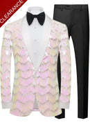 Men's One-Button Geometric Sequin Pink Jacket