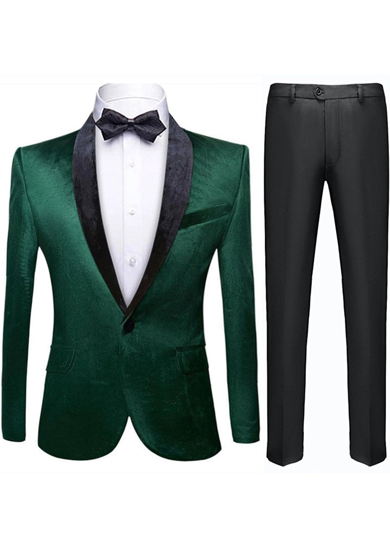 Esmoquin verde esmeralda para hombre de terciopelo lujoso
