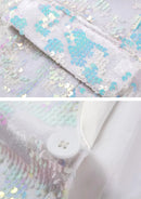 Men's 2-Piece Shawl Lapel in Satin Blue and White Sequin Tuxedo