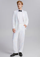Men's 2-Piece Shawl Lapel in Satin Blue and White Sequin Tuxedo