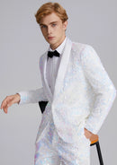 Men's 2-Piece Shawl Lapel in Satin Blue and White Sequin Tuxedo