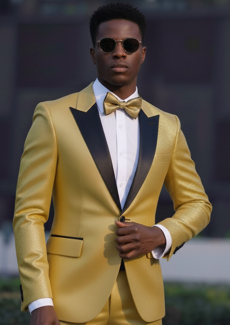 Men's 2-Piece One Button Sparkling Golden Tuxedo