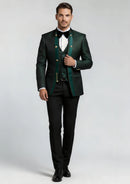 Men's 3-Piece Traditional Collar Green Paisley Fitted Party Suit