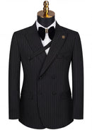 Men's 2-Piece Collar with Decorative Stripe Black Casual Suit