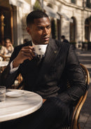 Men's 2-Piece Collar with Decorative Stripe Black Casual Suit