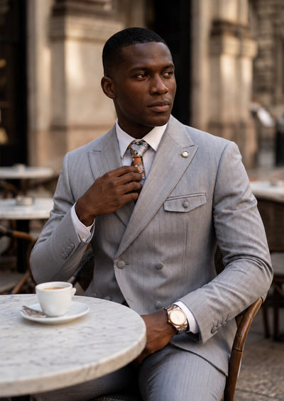 Men's 2-Piece Collar with Decorative Stripe Gray Casual Suit