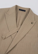 Men's 2-Piece Collar with Decorative Stripe Champagne Casual Suit