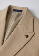 Men's 2-Piece Collar with Decorative Stripe Champagne Casual Suit