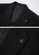 Men's 2-Piece Collar with Decorative Stripe Black Casual Suit